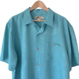 Joe Marlin Hawaiian / Cuban Short Sleeve Aqua / Turquoise Button Down Shirt XL